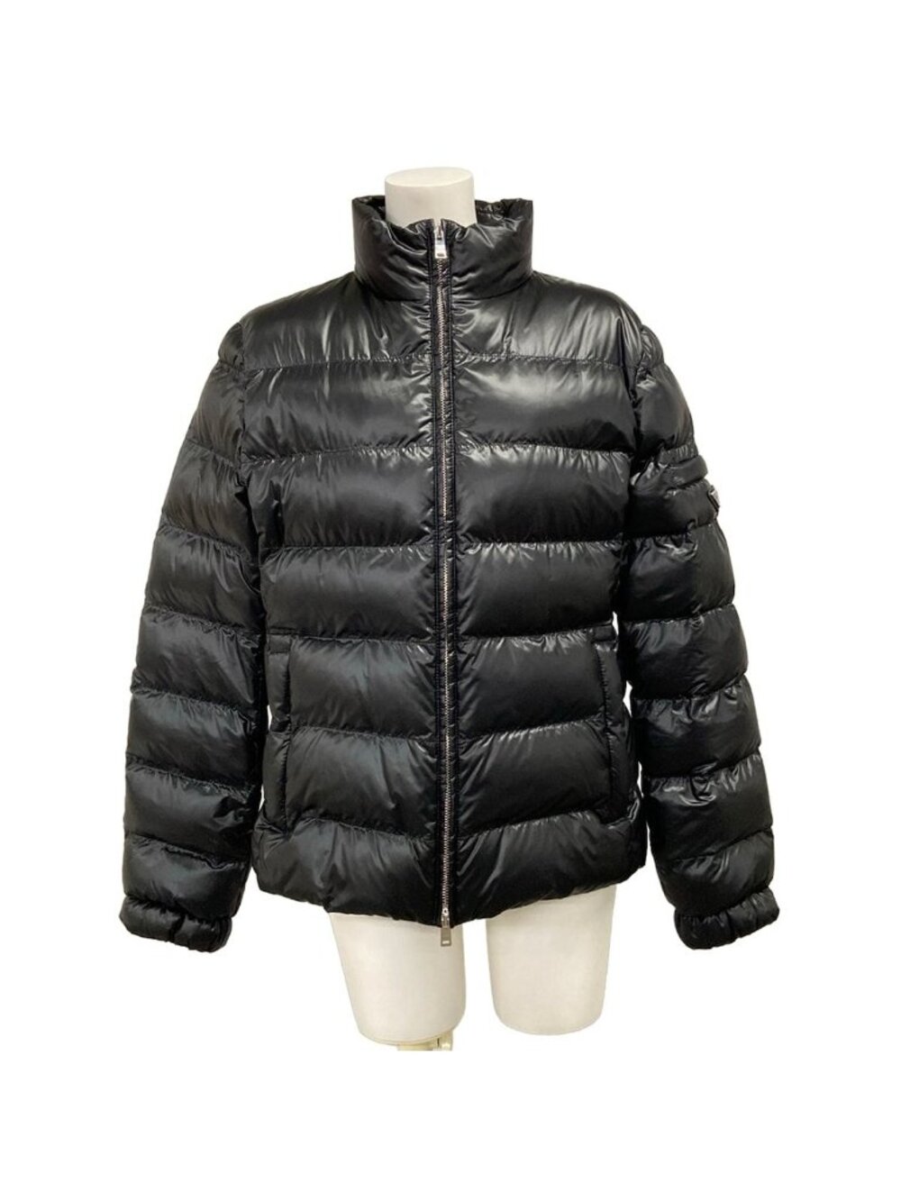 Prada Down Jacket L Black Double Zip Long Sleeve Triangle Logo Winter 44